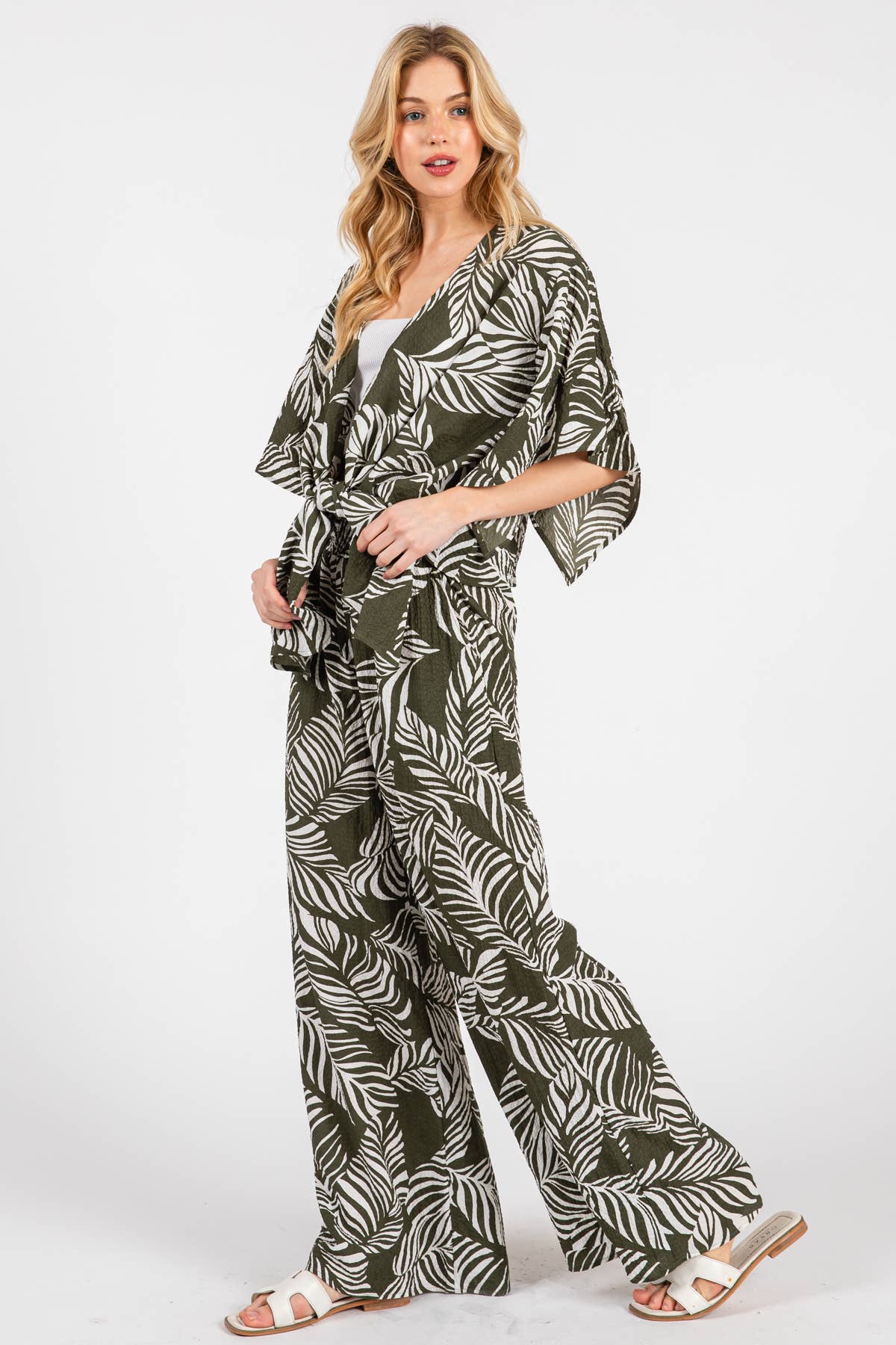 Print Wide Leg Pants - VNP70263B6: Navy/ White