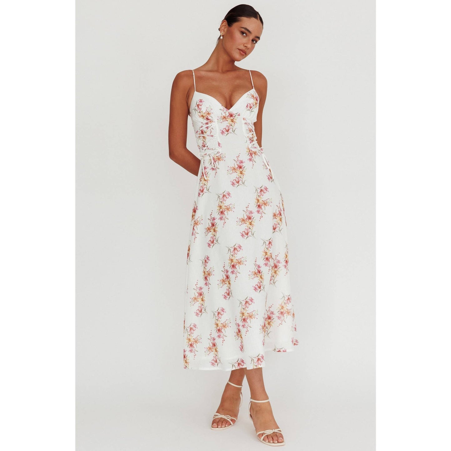FLORAL V NECKLINE MAXI DRESS: FLORAL / KA0091D01