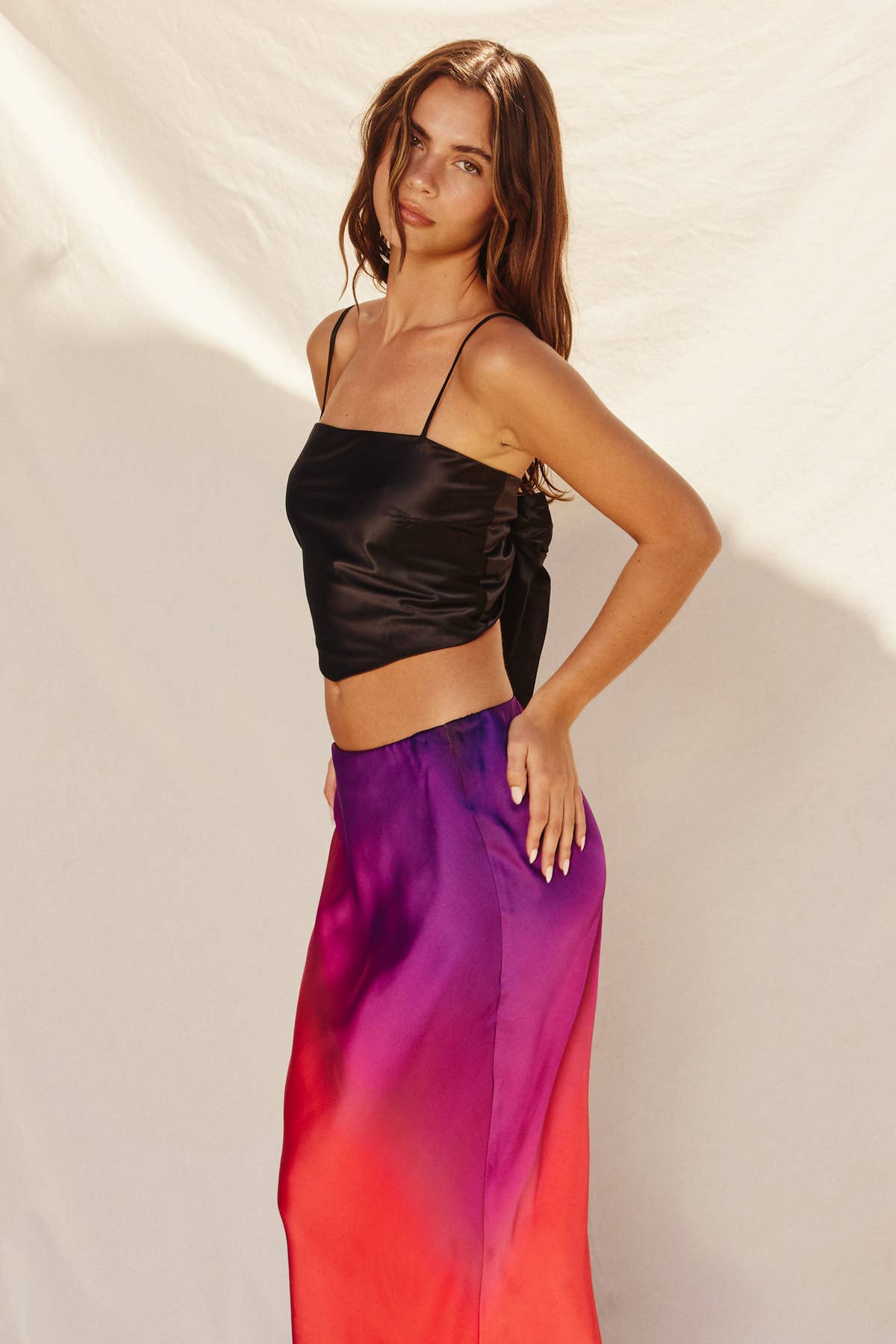Ft9840 Satin Tie Back Cami Top: DRIED MAUVE