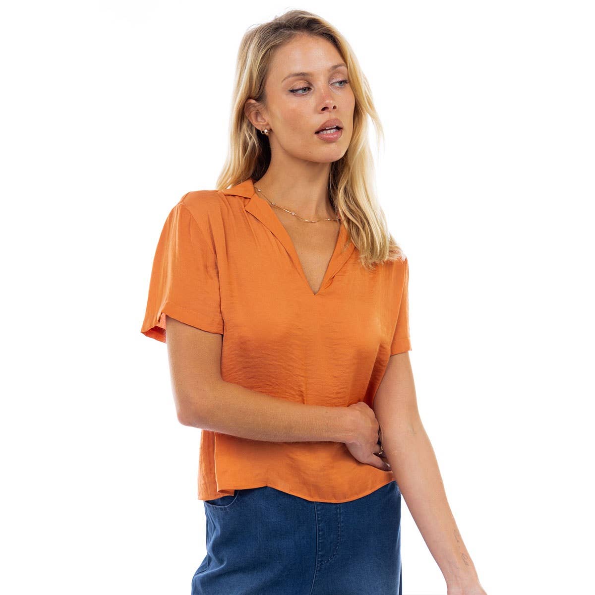 Notched Collar Crop Blouse: YALE / SB119449-B