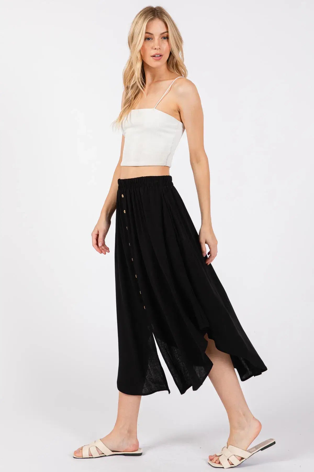 Solid Elastic Waist Midi Skirt - NS80162D: Dune