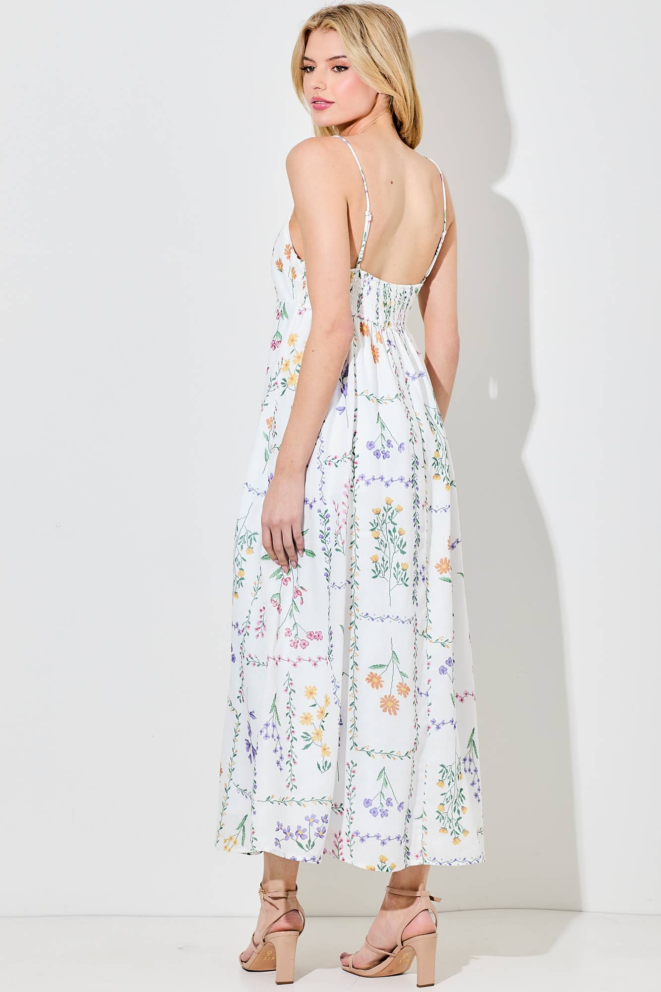 FLOWER PRINTED MIDI DRESS: IVORY BD5983