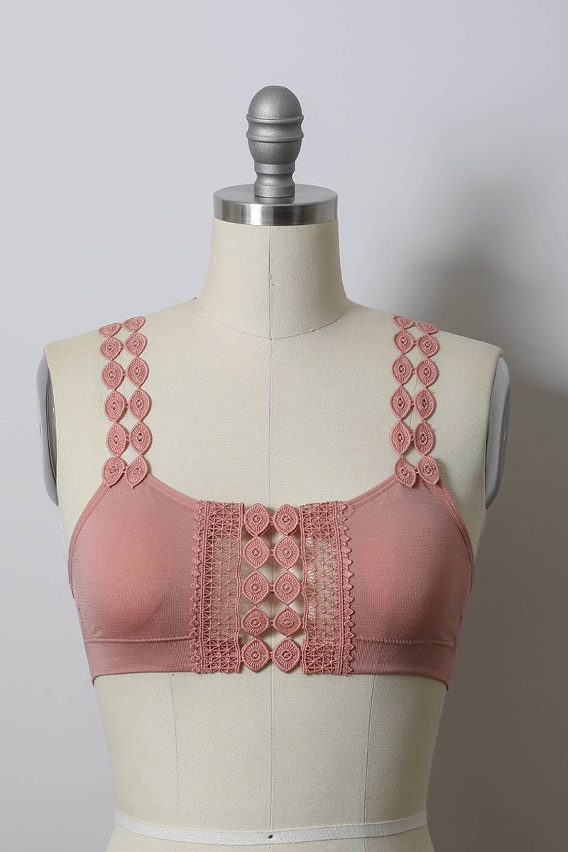 Soft Bohemian Lace Bralette with Applique Detail π: Blue Prepack