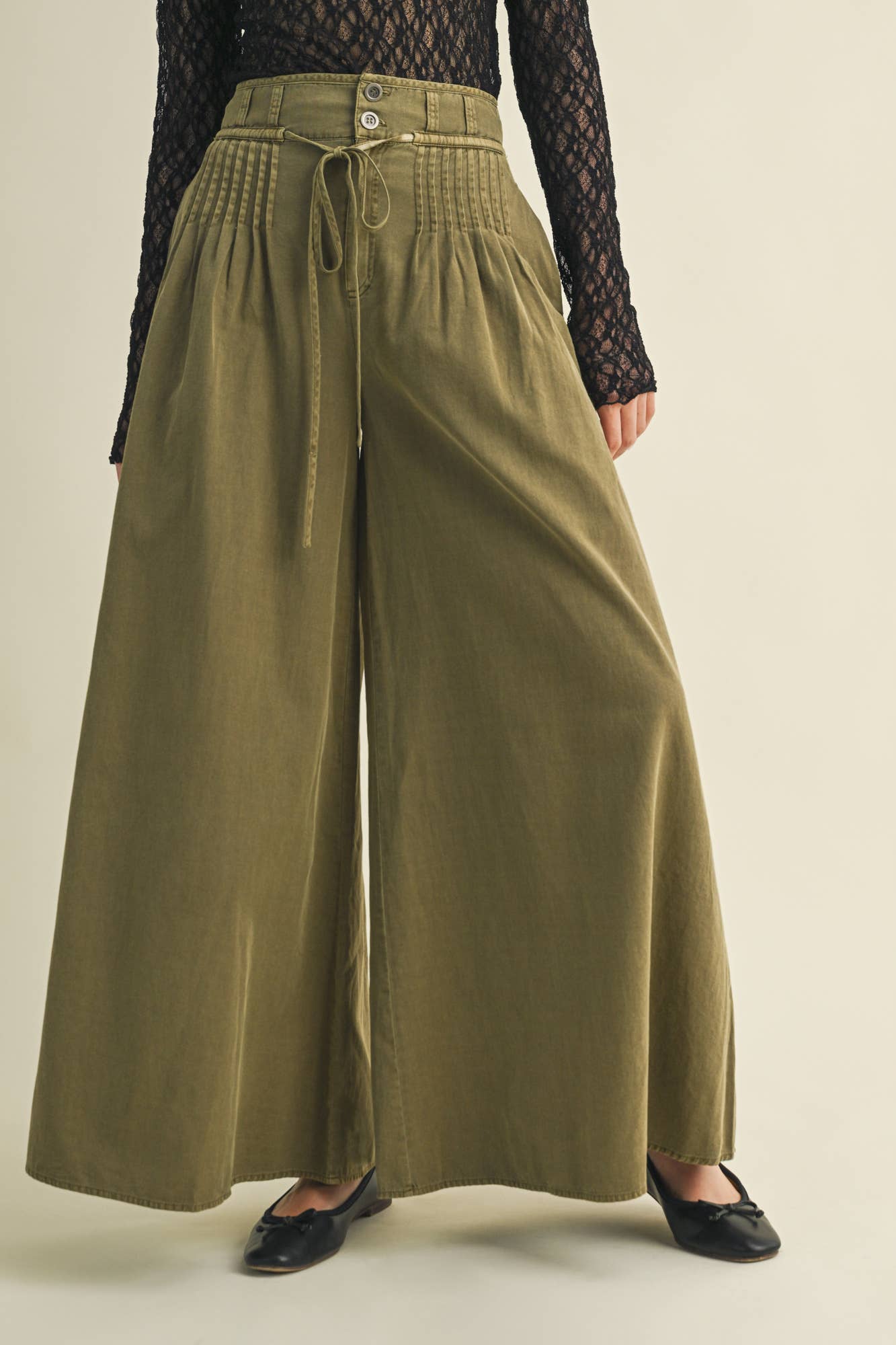 PINTUCK WIDE LEG PATNS: OLIVE / GS30006
