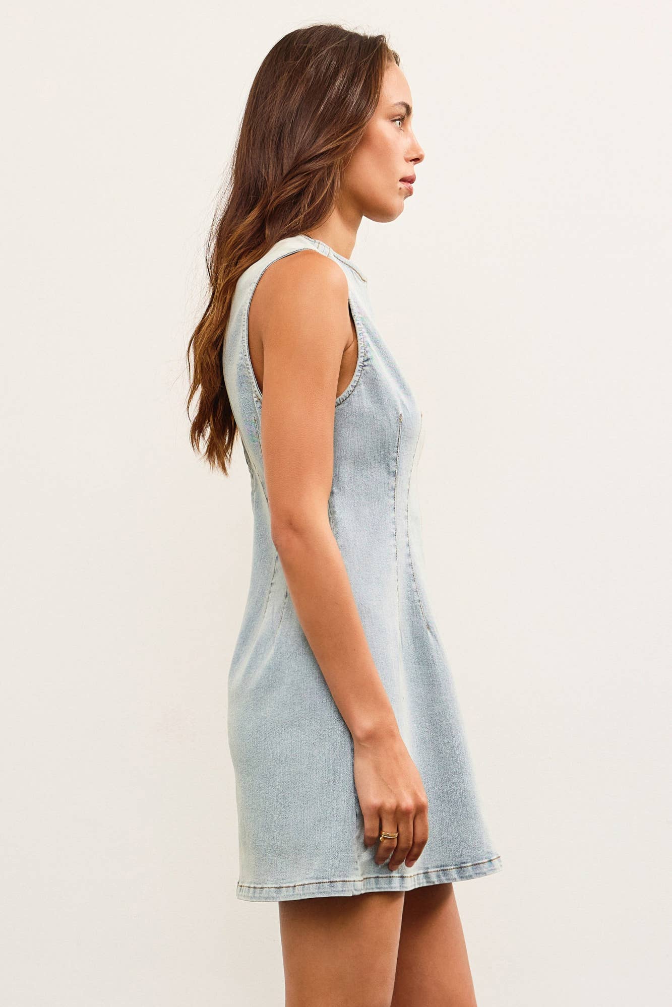 FITTED SLEEVELESS DENIM DRESS: LT.DENIM / DS0812