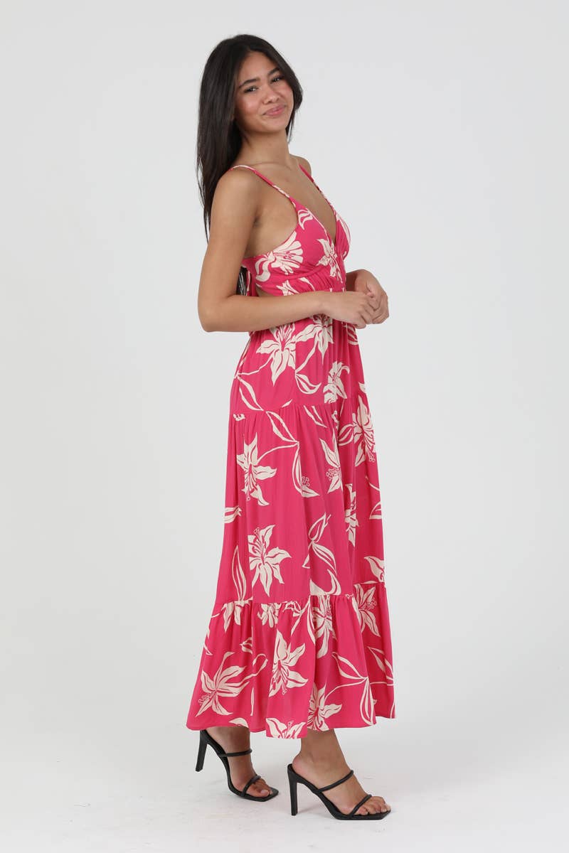 F4F72-W921 V NECK OPEN BACK MAXI DRESS: Green