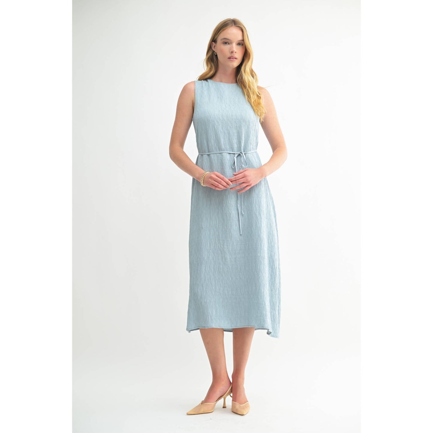 TEXTURE SLEEVELESS MIDI DRESS: Blue / FD67968_1