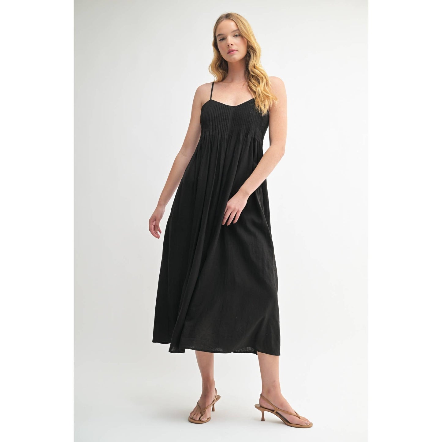 LINEN BLEND PINTUCK DRESS: Natural / FD68516_3