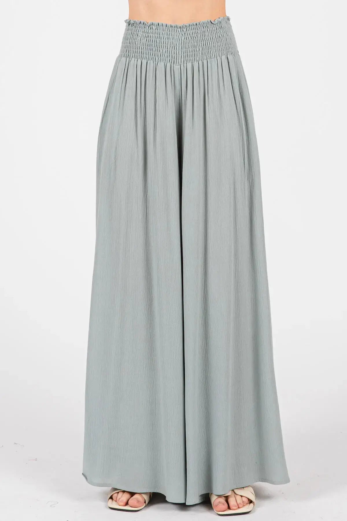 Smocked Waist Wide Leg Pants - NP16530Y: Military Green