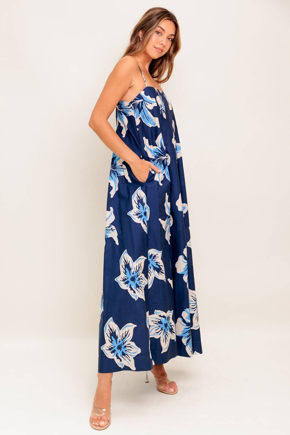 A printed woven maxi dress - ID22797: NAVY