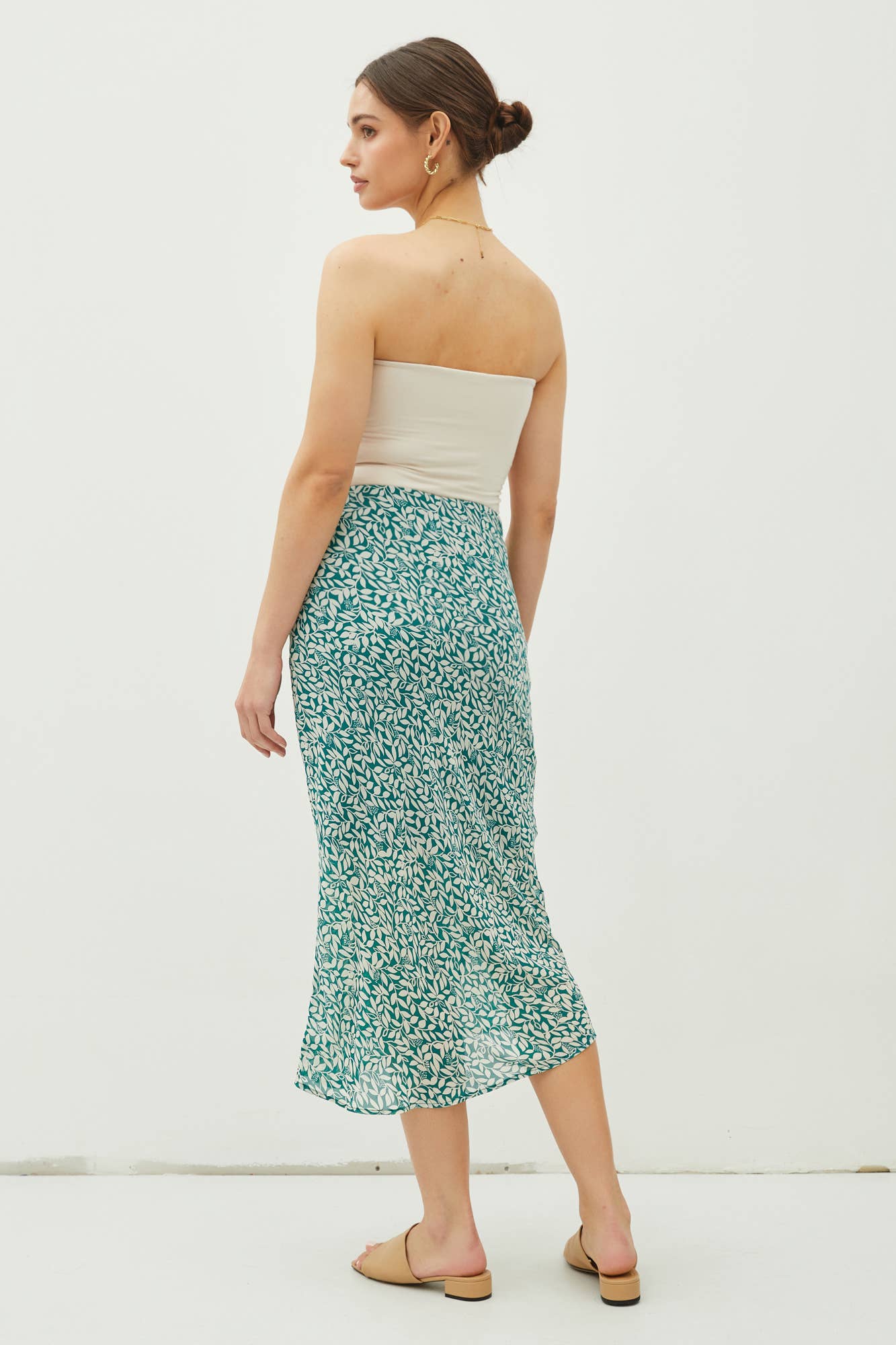PRINT DRAPED SIDE KNOT MIDI SKIRT: Sea Green / 71106
