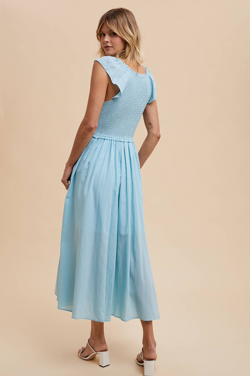 COTTON BLEND SWEETHEART MAXI DRESS: OFF-WHITE / ILD5656