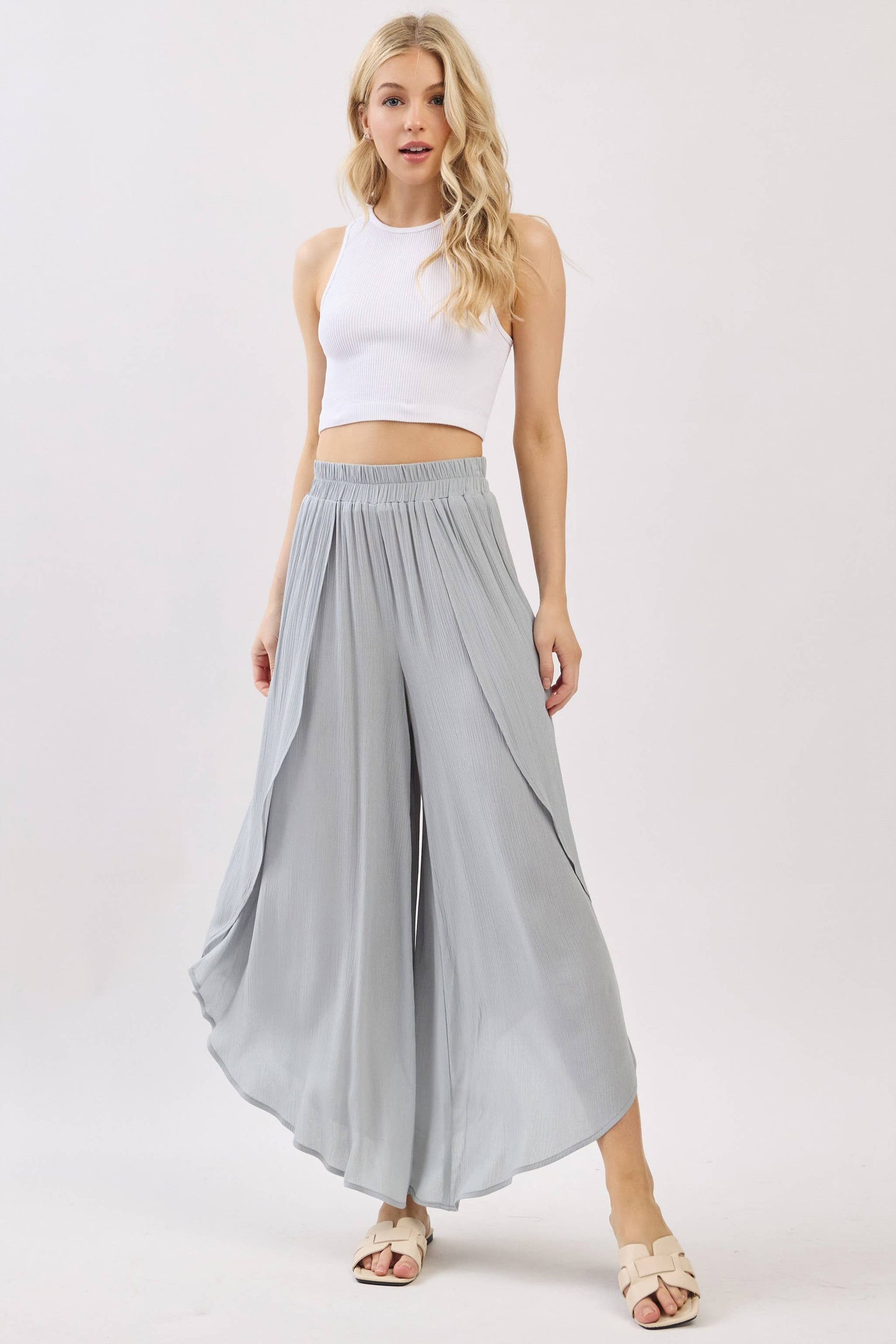 Overlap Detail Wide Leg Pants - NP70175: Vintage Denim