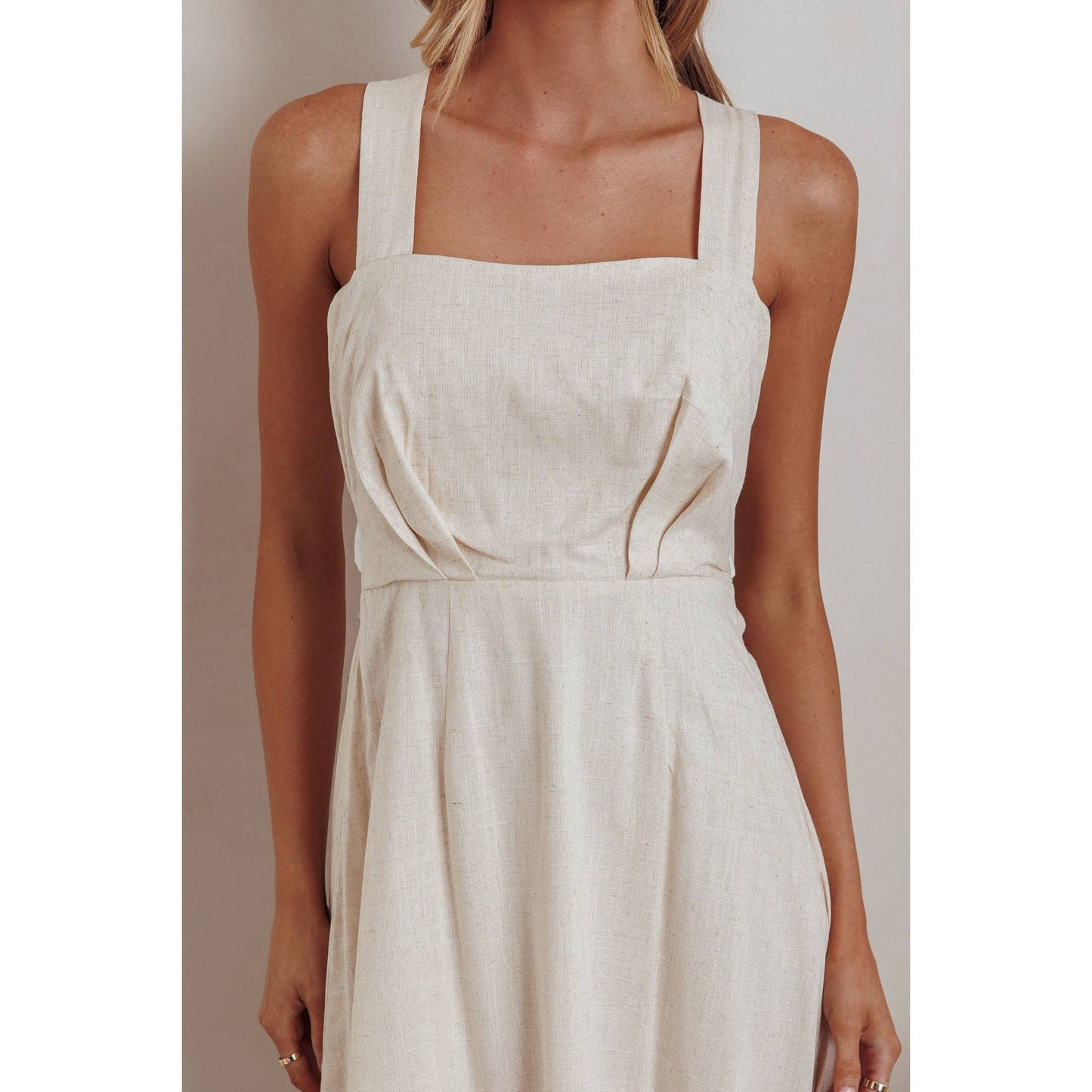 SQUARE NECK MAXI DRESS: OAT/WHITE / SR1465J