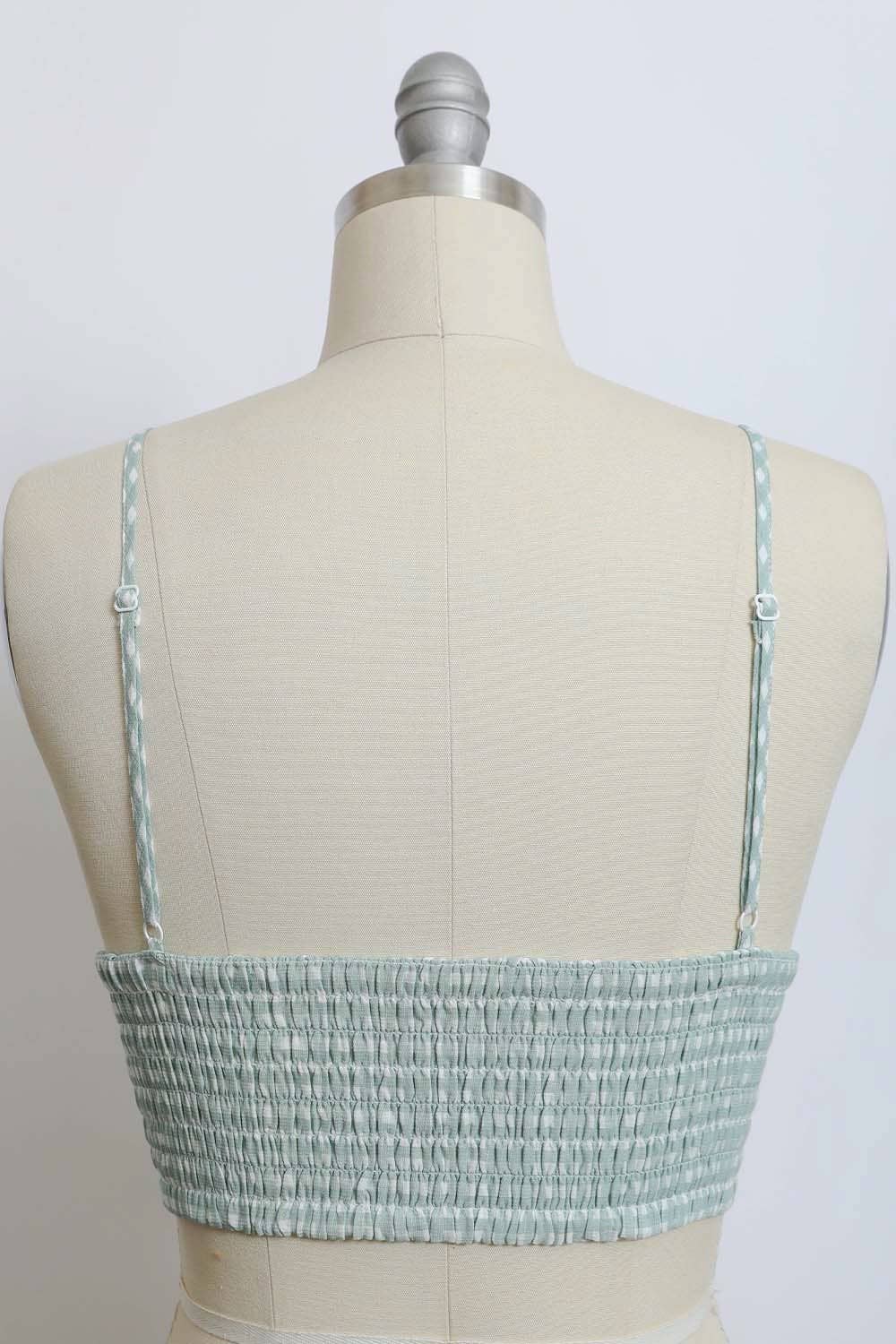 Gingham Daisy Trim Smocked Bralette 🫶🏻: Sage
