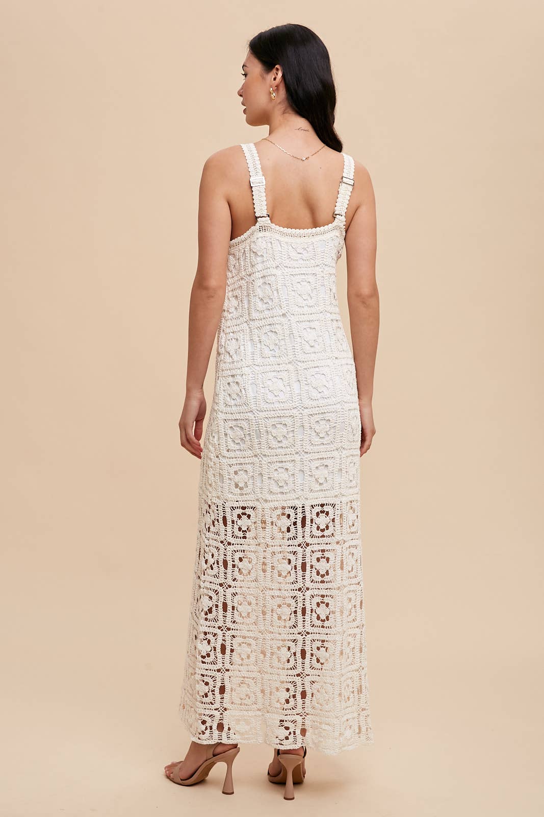 ILD5424 COTTON CROCHET MAXI TANK DRESS: CREME