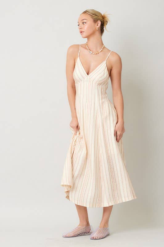 Stripe Print Open Back Maxi Dress: Blue IM8689