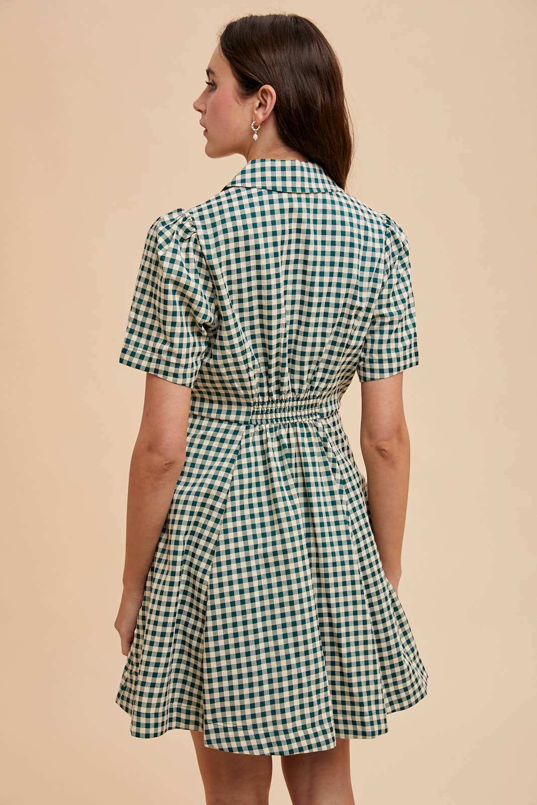BUFFALO CHECK LAPEL MINI DRESS: MOCHA MOUSSE / ILD6403