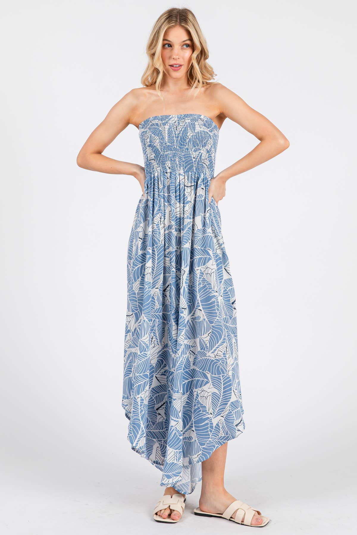 Print Smocked Detailed Off Shoulder Jumpsuit - NJU60429D: Black