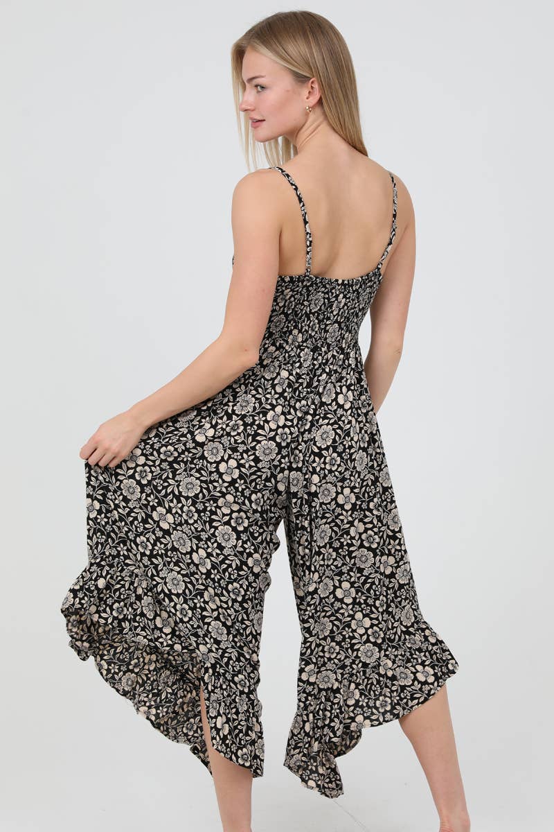 Q5Y17-A884 NOTCH NECK WIDE LEG ANGLED HEM JUMPSUIT