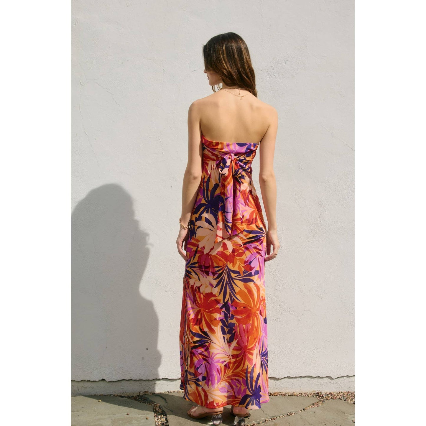 Coastal Cruising Strapless Tie Back Maxi Dress: SUNSET FRONDS / FD11771A-P1998_1