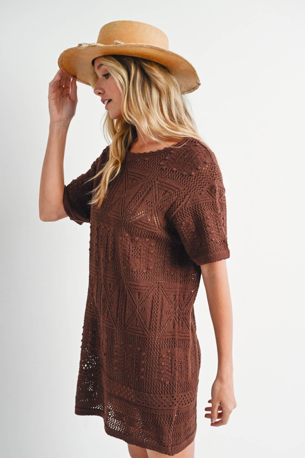 AZTEC KNIT SHIFT DRESS: NATURAL / D02051