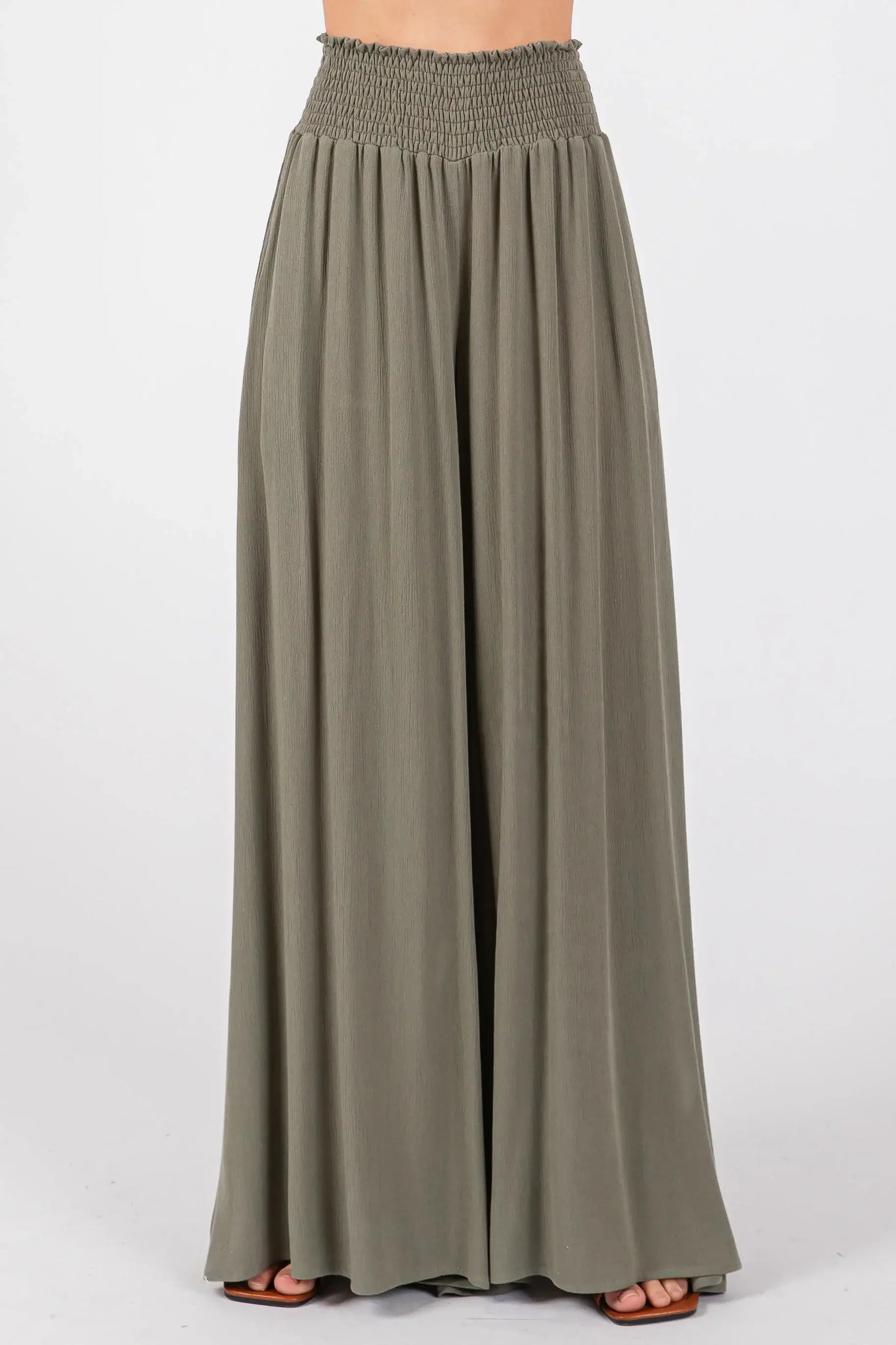 Smocked Waist Wide Leg Pants - NP16530Y: Military Green