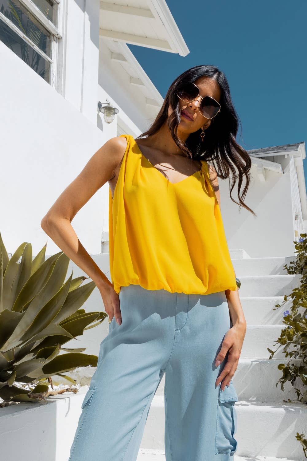 ST119446 Bubble Top With Twisted Shoulder Detail : Off White