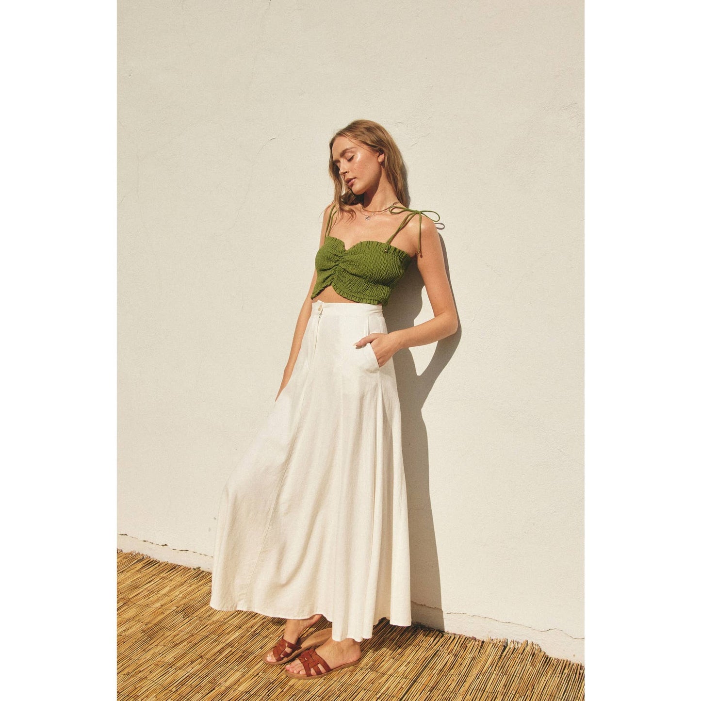 FS11499-P1465 Cotton Linen Blend Maxi Skirt: OATMEAL