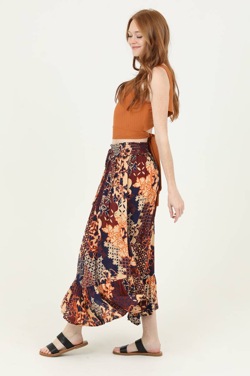 26P93-FR18 SMOCKED WAIST ROUNDED HEM MAXI SKIRT