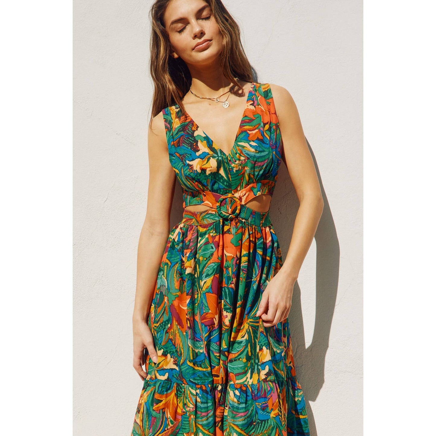 Sunny Serenity O Ring Cutout Midi Dress: TROPICAL FIESTA / FD11444-P1562_3