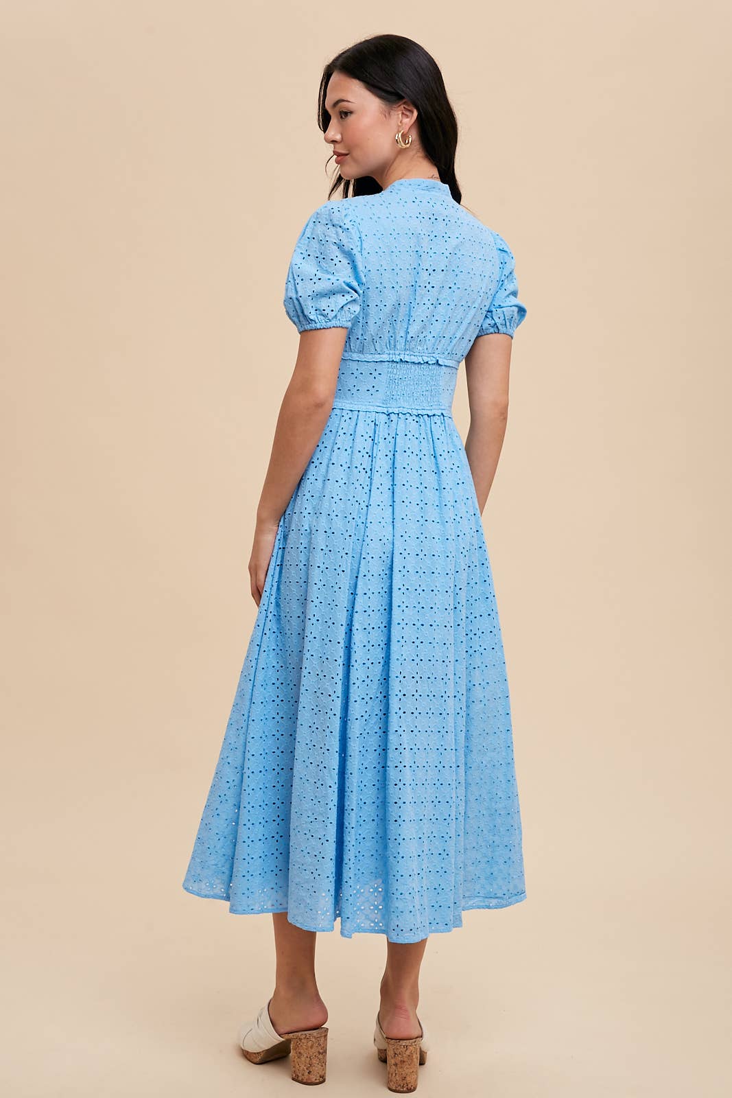 COTTON EYELET BUTTON DOWN DRESS: LEMON WATER / ILD5399