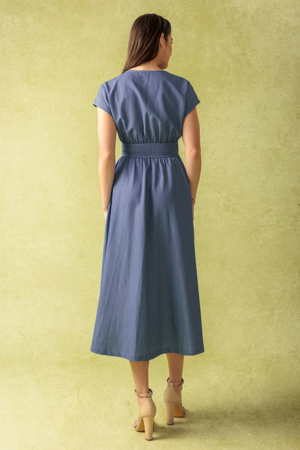 A solid woven midi dress - ID21902: SLATE BLUE