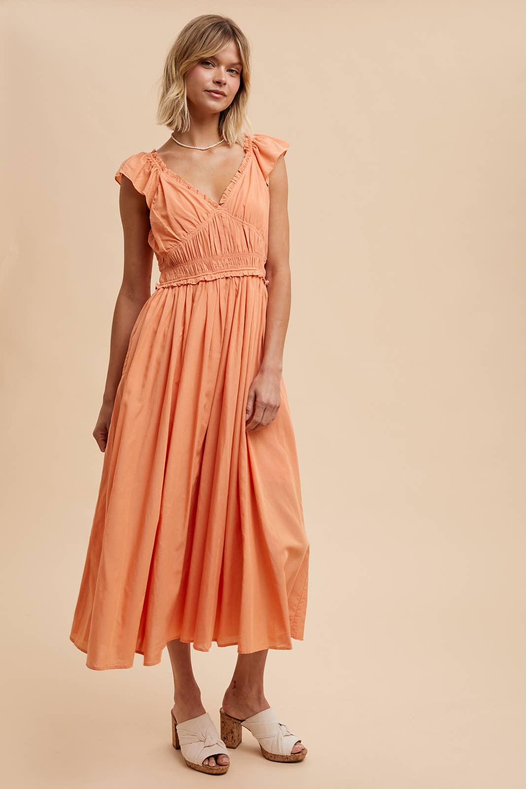 COTTON BLEND SWEETHEART MAXI DRESS: OFF-WHITE / ILD5656
