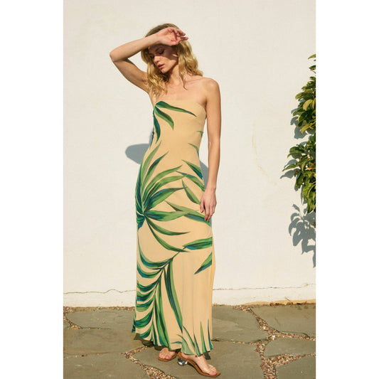 Springview Strapless Tie Back Maxi Dress: BOTANICAL GREEN / FD11771A-P1939