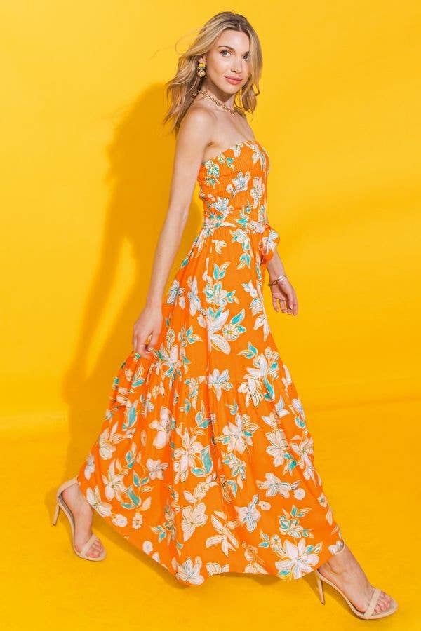 A printed woven midi dress - ID20025: ORANGE