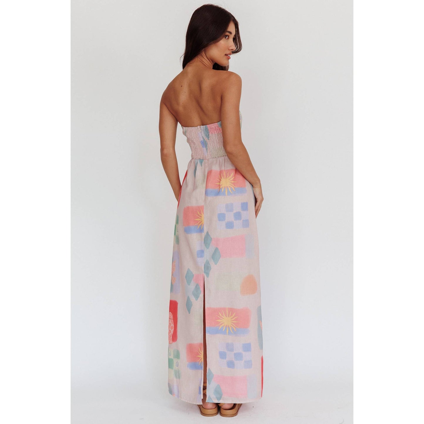 STRAPLESS ABSTRACT MAXI DRESS: BR0066D