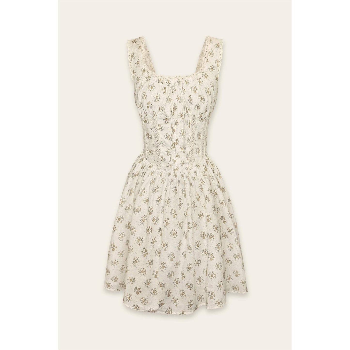 Summer Swooning Lace Trim Bustier Mini Dress: OFF WHITE TAUPE / FD17449-CP453