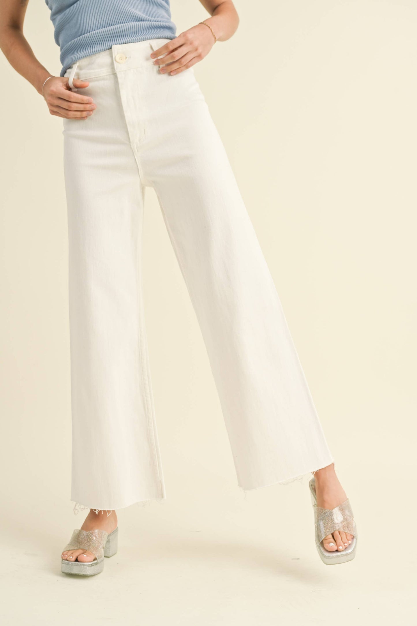 MMP623 STRAIGHT WIDE LEG DENIM PANTS: Brown