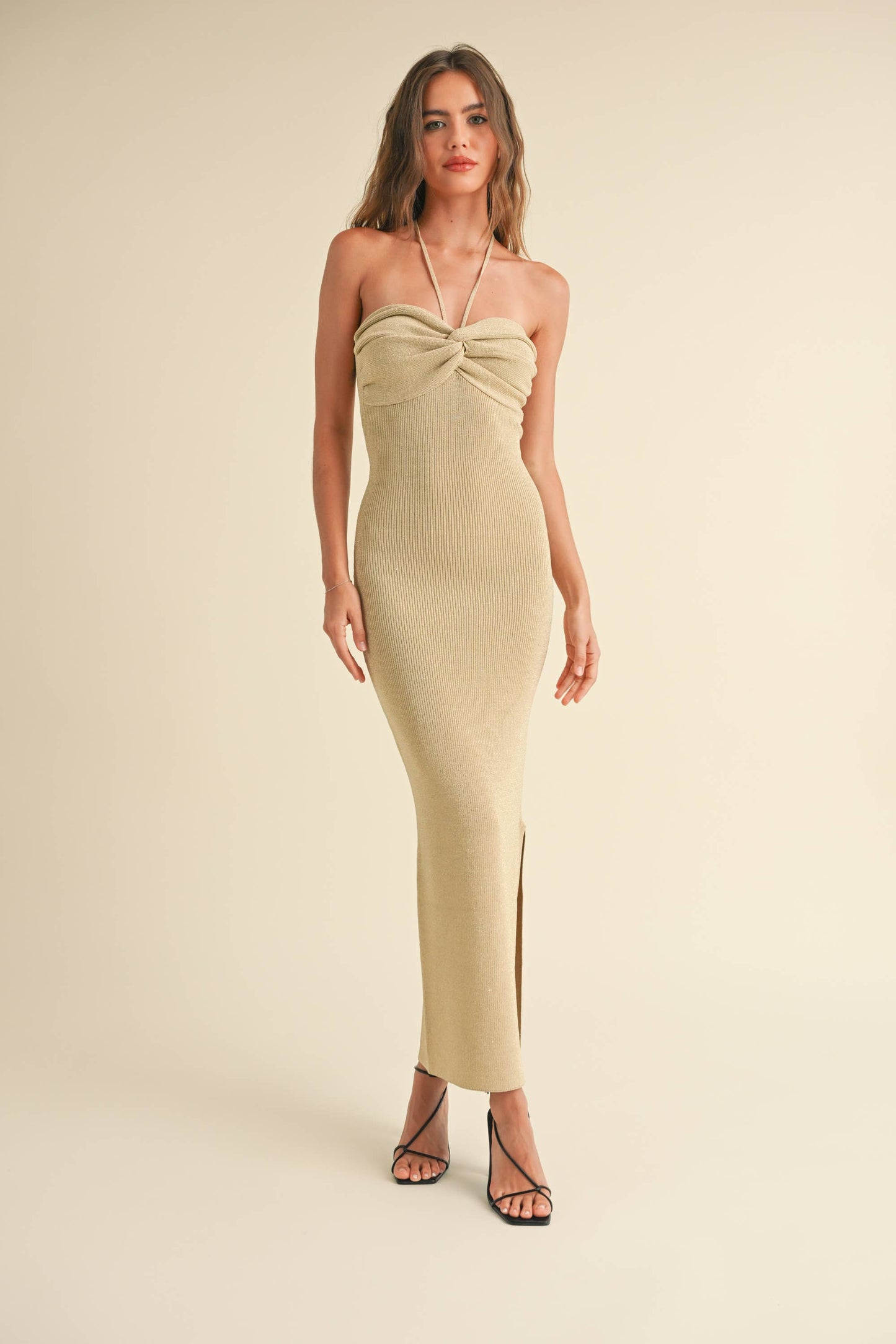 D3527 LUREXED TWIST KNITTED DRESS: Black