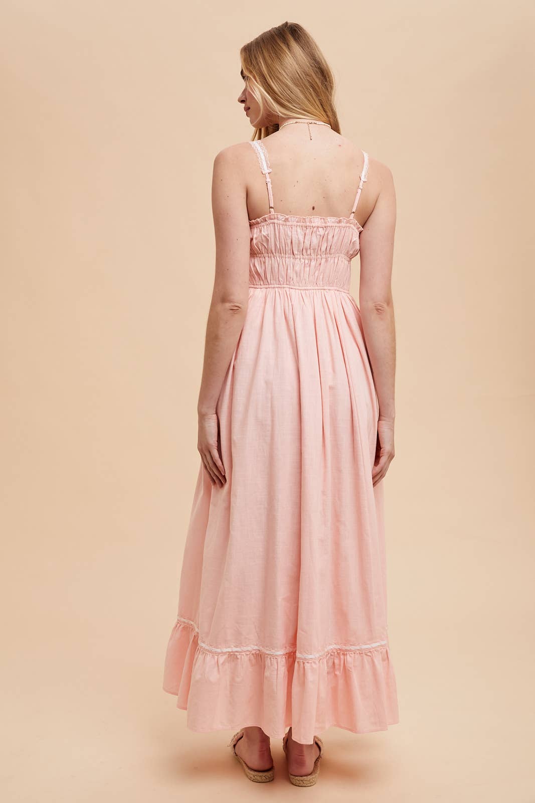 CONTRAST LACE COTTON MAXI DRESS: OFF-WHITE / ILD6204