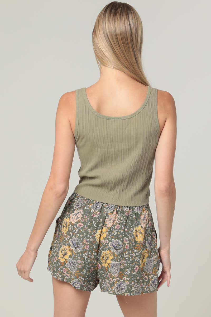 B3742-A951 LACE TRIM FLORAL PRINT SHORTS WITH ELASTIC WAIST