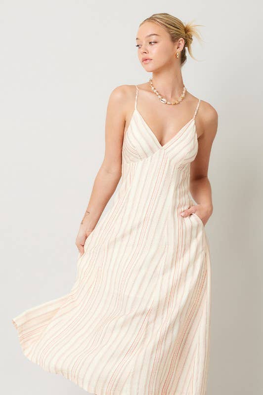 Stripe Print Open Back Maxi Dress: Blue IM8689