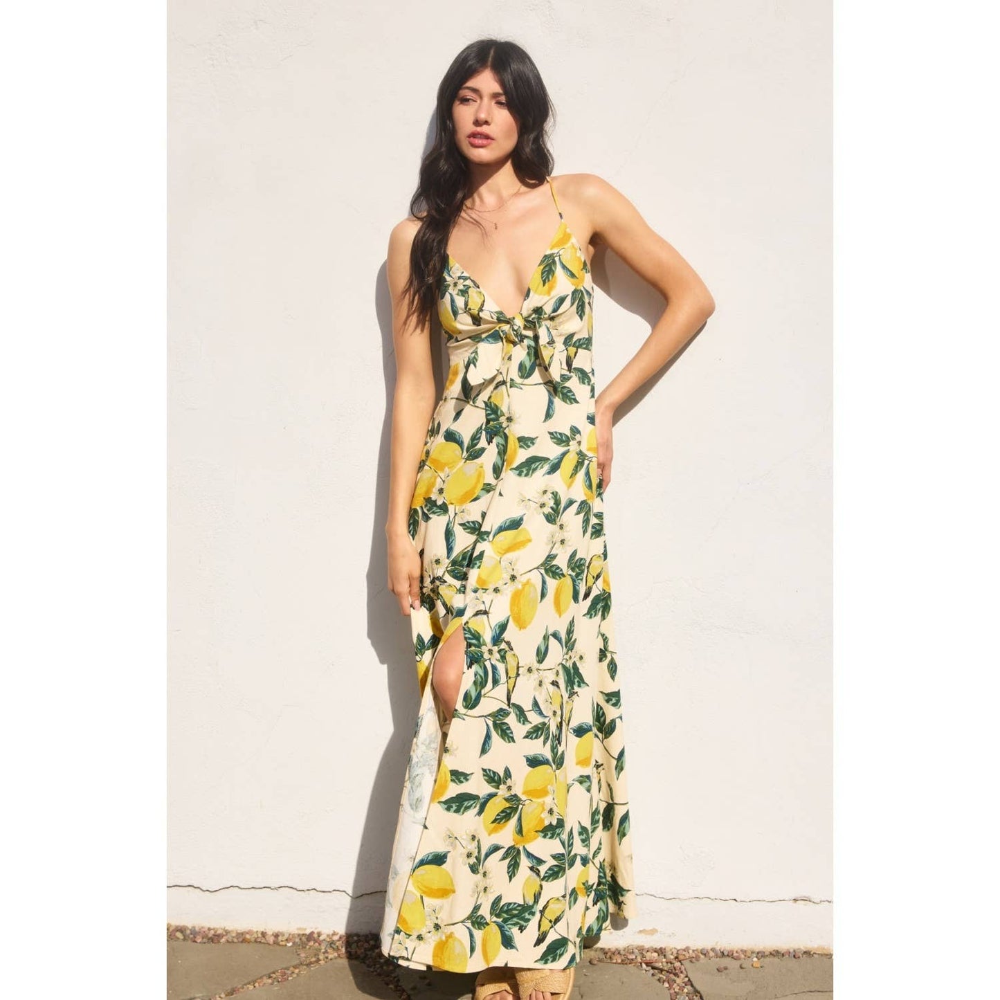 Vintage Lemonade Knot Front Maxi Dress: LEMON GARDEN / FD11729-P1919