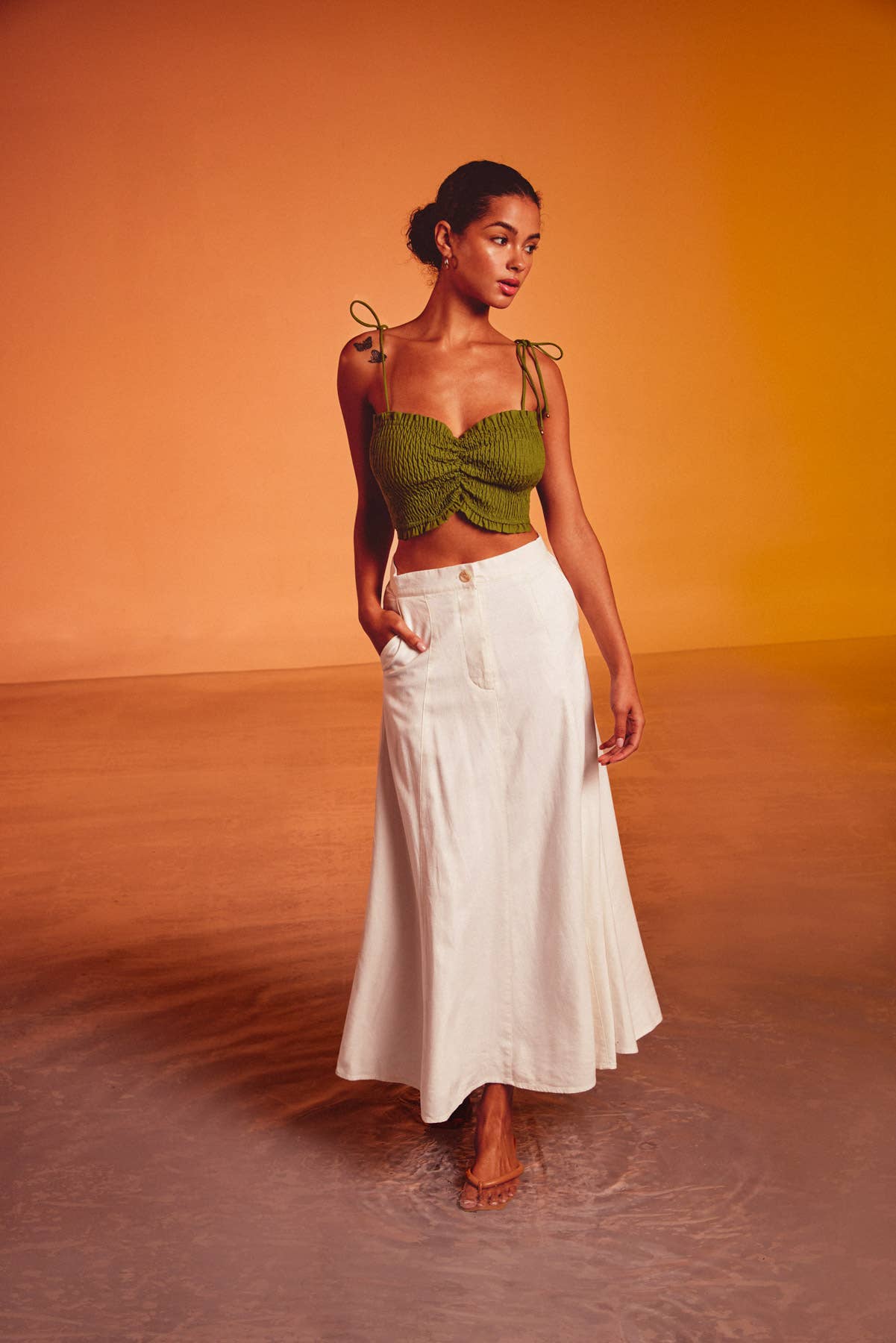 FS11499-P1465 Cotton Linen Blend Maxi Skirt: OATMEAL