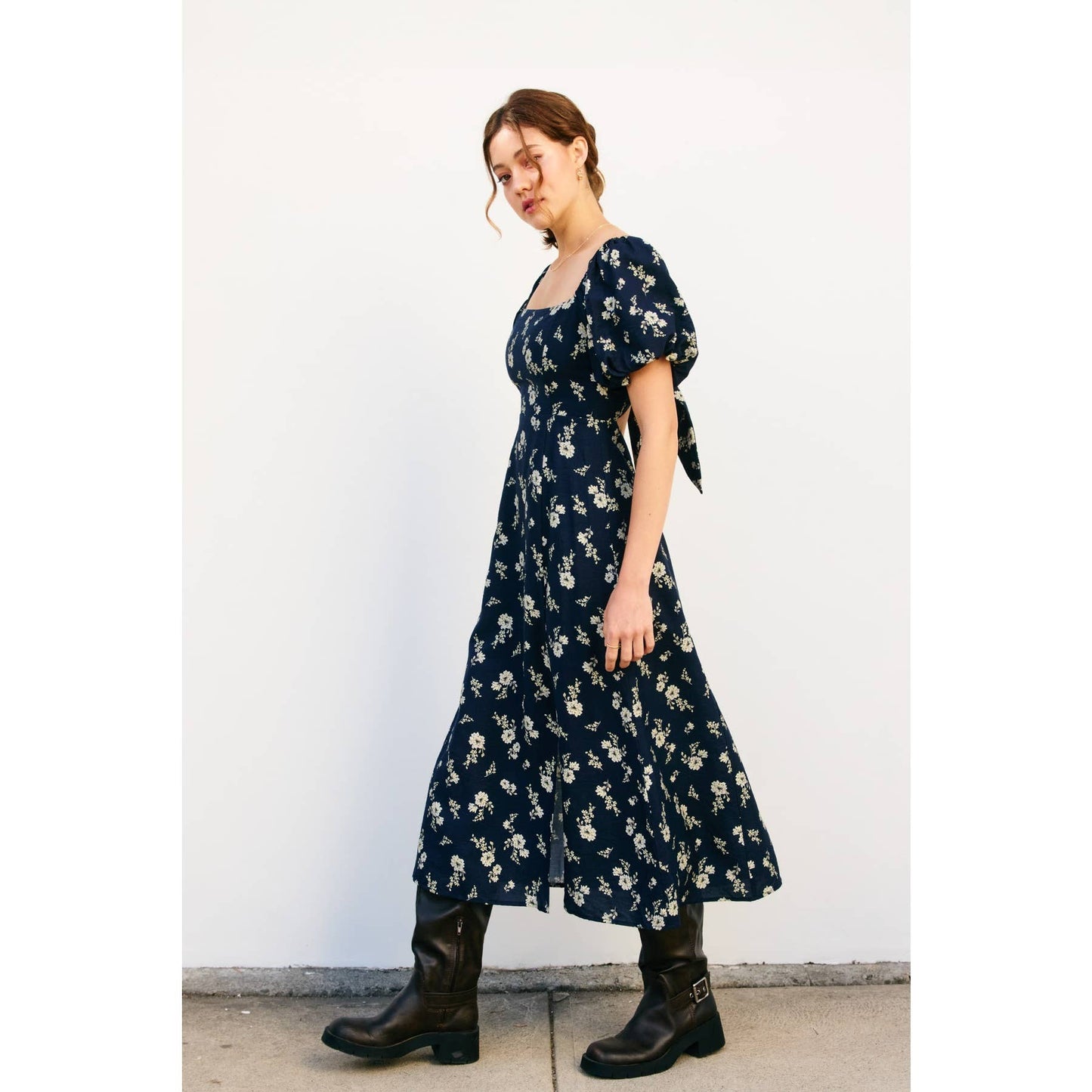 Dancing Moon High Slit Midi Dress: MOONLIGHT FLORAL / FD12990-P2094