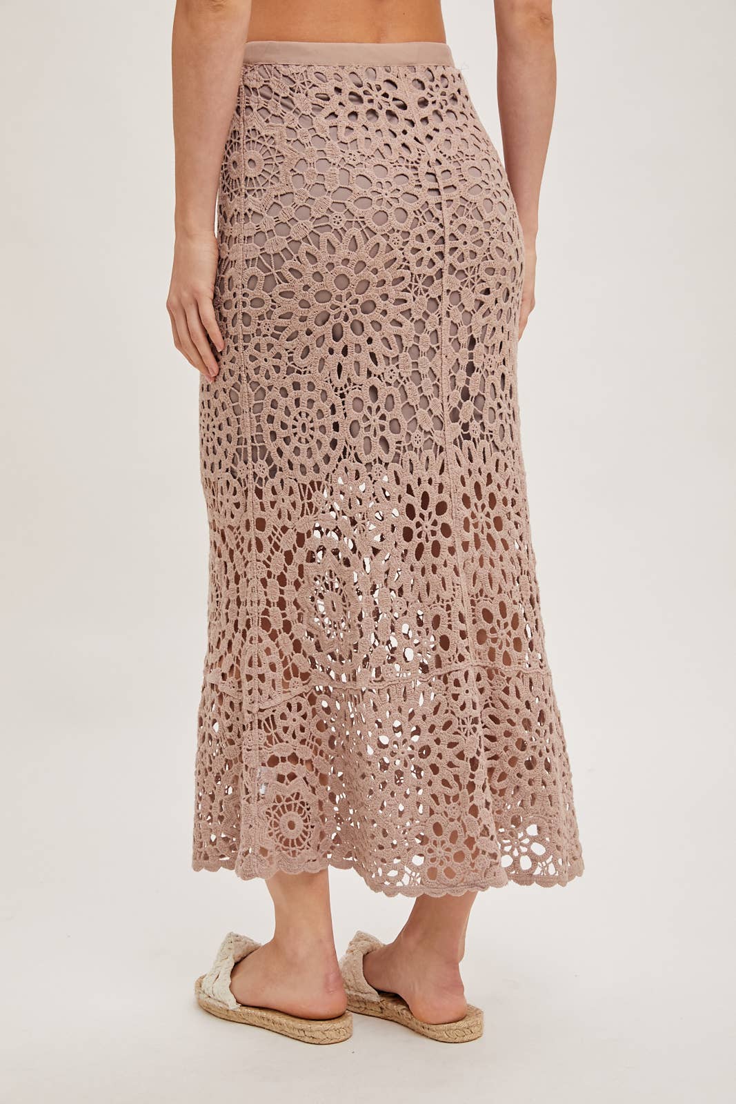 CROCHET MIDI SKIRT WITH LINING: NATURAL / B02609