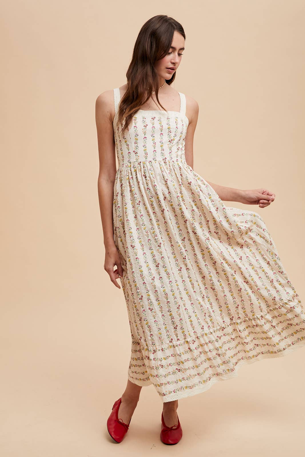 TEXTURED COTTON LACE TRIM MAXI: BUTTERCREAM ILD6328