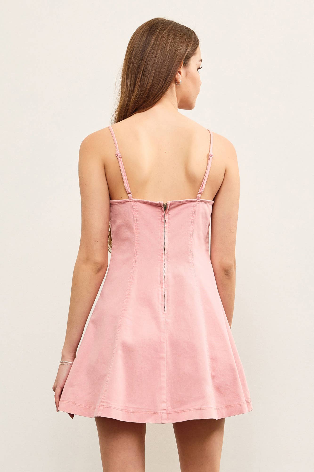 SWEETHEART NECK A LINE DENIM CAMI DRESS: White / DS0841