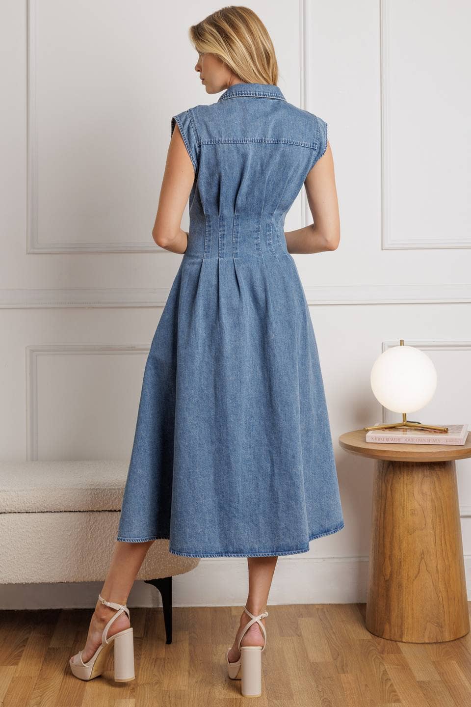 A washed denim midi dress - ID21524: MEDIUM INDIGO